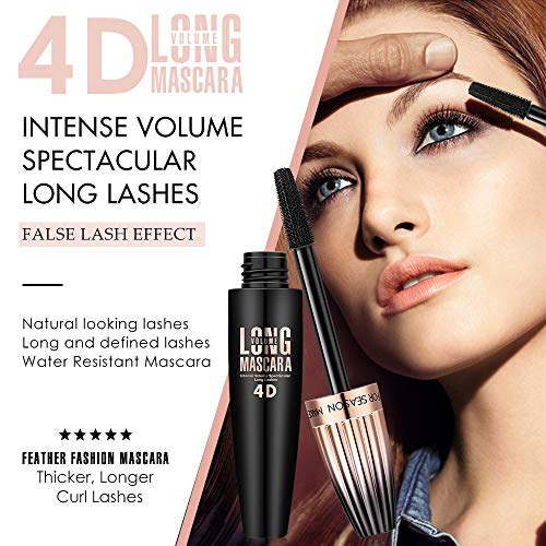 4D Silk Fiber Lash Mascara, Waterproof Long Lasting Mascara Black Volume and ...