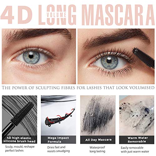 4D Silk Fiber Lash Mascara, Waterproof Long Lasting Mascara Black Volume and ...