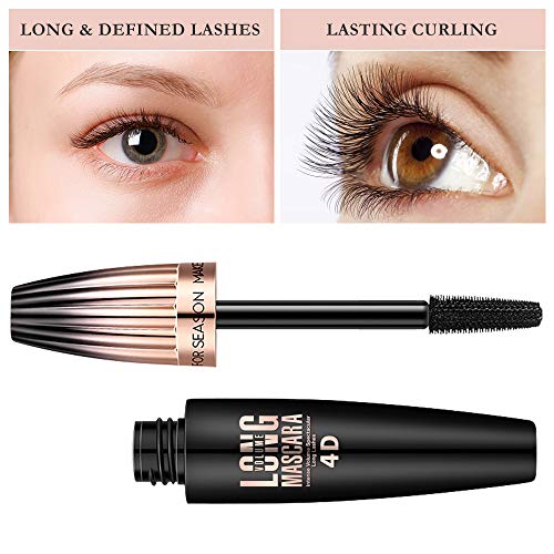 4D Silk Fiber Lash Mascara, Waterproof Long Lasting Mascara Black Volume and ...