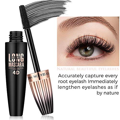 4D Silk Fiber Lash Mascara, Waterproof Long Lasting Mascara Black Volume and ...