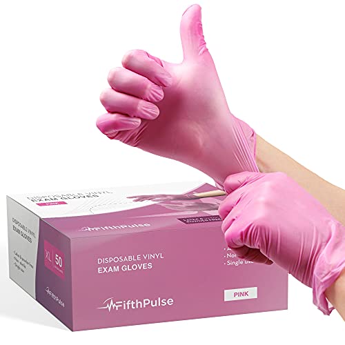 Pink Vinyl Disposable Gloves X Large 50 Pack - Latex Free, Powder Free Medica...