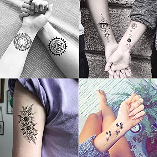FIFYAN 73 Sheets Small Flowers Letters Temporary Tattoos For Women Men, 3D Mo...