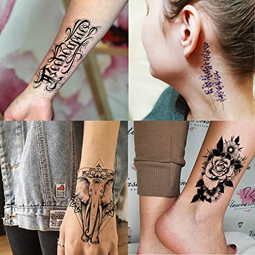 FIFYAN 73 Sheets Small Flowers Letters Temporary Tattoos For Women Men, 3D Mo...