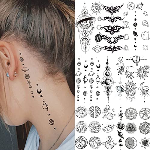 FIFYAN 73 Sheets Small Flowers Letters Temporary Tattoos For Women Men, 3D Mo...