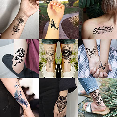 FIFYAN 73 Sheets Small Flowers Letters Temporary Tattoos For Women Men, 3D Mo...