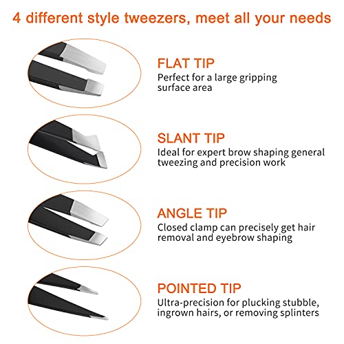 Tweezers Set of 4 Pcs, Professional Precision Eyebrows Plucking Tweezers for ...