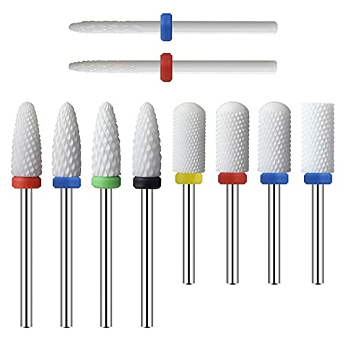 Ceramic Nail Drill Bits 10Pcs- 3/32 Nail Drill Bits Set for Acrylic Gel Nails...