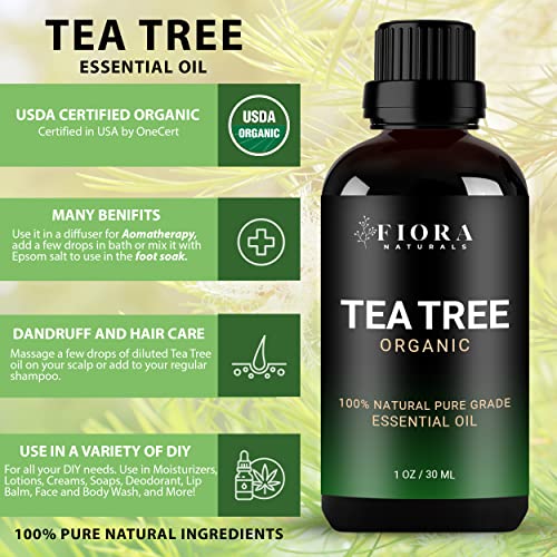 Tea Tree Essential Oil by Fiora Naturals- 100% Pure Organic Tea Tree Oil, for...