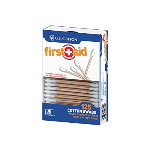 U.S. Cotton First Aid or Baby 100% Cotton Swabs, Wood Stick, 125 Count Boxes ...