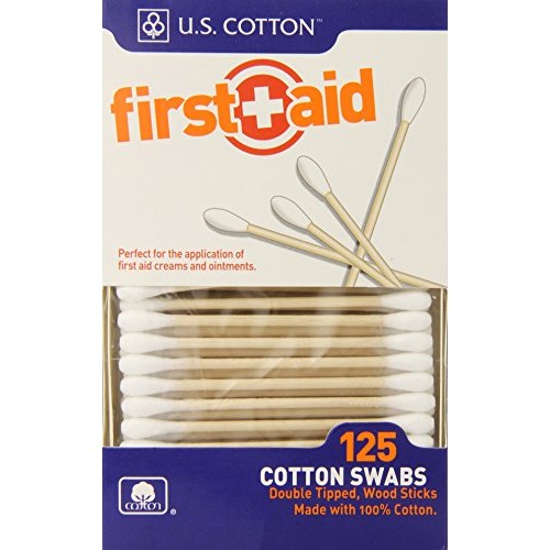 U.S. Cotton First Aid or Baby 100% Cotton Swabs, Wood Stick, 125 Count Boxes ...