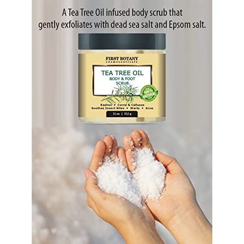 100% Natural Tea Tree Oil Body & Foot Scrub with Dead Sea Salt - Best for Acn...