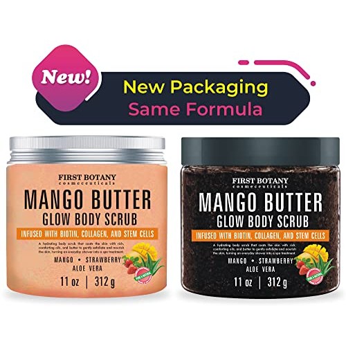 Mango Butter Body Scrub Exfoliator Biotin, Collagen, Stem Cells - Natural Exf...