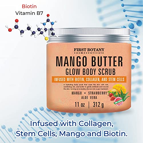 Mango Butter Body Scrub Exfoliator Biotin, Collagen, Stem Cells - Natural Exf...