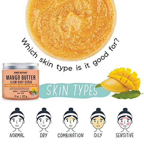 Mango Butter Body Scrub Exfoliator Biotin, Collagen, Stem Cells - Natural Exf...