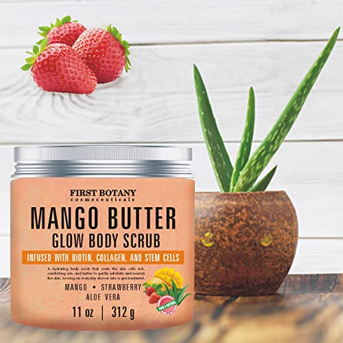 Mango Butter Body Scrub Exfoliator Biotin, Collagen, Stem Cells - Natural Exf...