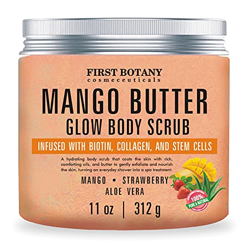 Mango Butter Body Scrub Exfoliator Biotin, Collagen, Stem Cells - Natural Exf...