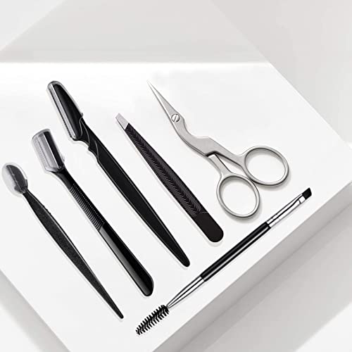 FITDON Eyebrow Grooming Set, Professional Slant Tip Tweezers & Curved Stainle...
