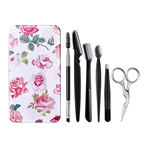 FITDON Eyebrow Grooming Set, Professional Slant Tip Tweezers & Curved Stainle...