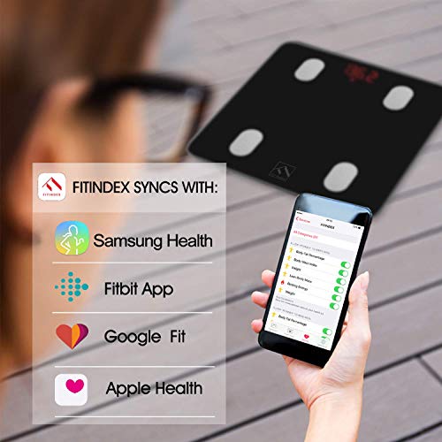 FITINDEX Bluetooth Body Fat Scale, Smart Wireless BMI Bathroom Weight Scale B...
