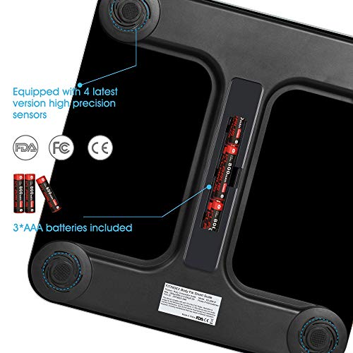 FITINDEX Bluetooth Body Fat Scale, Smart Wireless BMI Bathroom Weight Scale B...