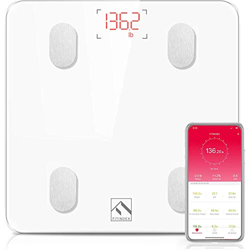 FITINDEX Bluetooth Body Fat Scale, Smart Wireless BMI Bathroom Weight Scale B...