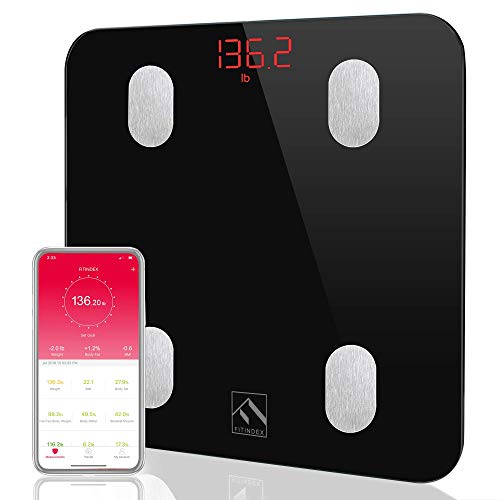 FITINDEX Bluetooth Body Fat Scale, Smart Wireless BMI Bathroom Weight Scale B...