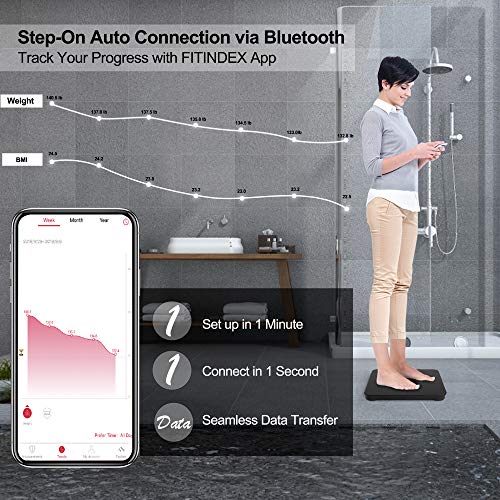FITINDEX Smart Digital Body Weight Scale, BMI Bathroom Scale with Smartphone ...