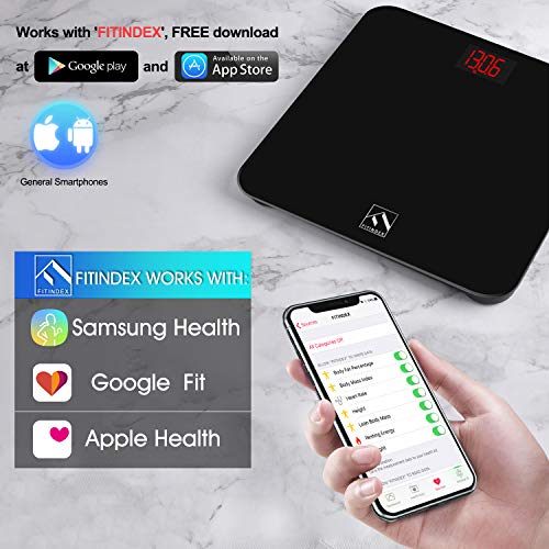 FITINDEX Smart Digital Body Weight Scale, BMI Bathroom Scale with Smartphone ...
