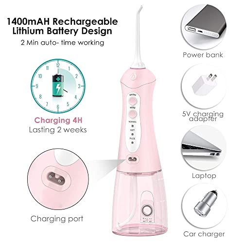Cordless Water Flosser Pink Teeth Cleaner, Fitug Portable Oral Irrigator Dent...