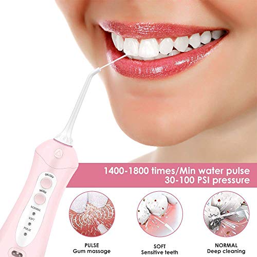 Cordless Water Flosser Pink Teeth Cleaner, Fitug Portable Oral Irrigator Dent...