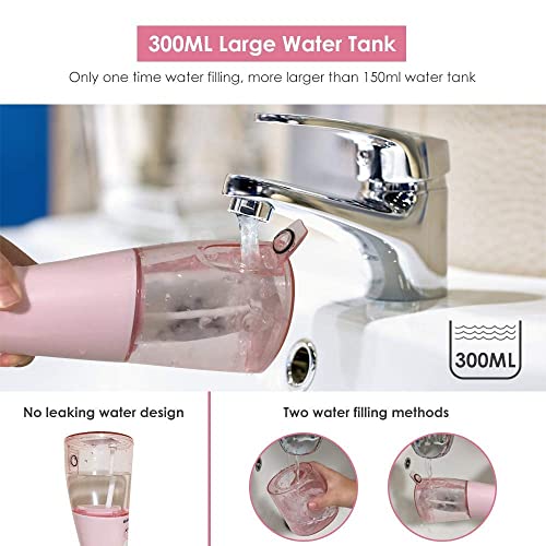 Cordless Water Flosser Pink Teeth Cleaner, Fitug Portable Oral Irrigator Dent...