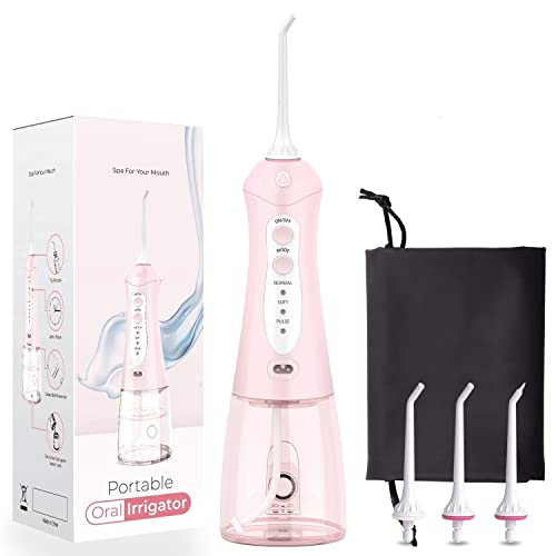 Cordless Water Flosser Pink Teeth Cleaner, Fitug Portable Oral Irrigator Dent...