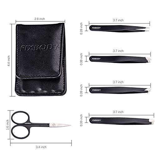 FIXBODY Tweezers Set 5-Piece - Professional Stainless Steel Tweezers with Cur...