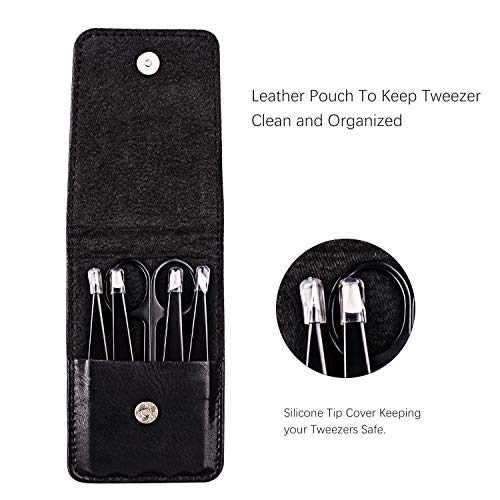 FIXBODY Tweezers Set 5-Piece - Professional Stainless Steel Tweezers with Cur...