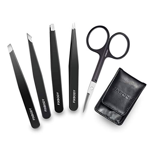 FIXBODY Tweezers Set 5-Piece - Professional Stainless Steel Tweezers with Cur...