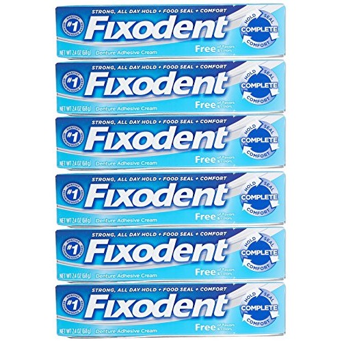 Fixodent Complete Free Denture Adhesive Cream 2.4 Oz (Pack of 6)