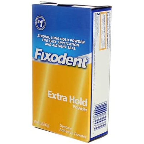 Fixodent Extra Hold Denture Adhesive Powder 1.6 Oz (Pack of 4)