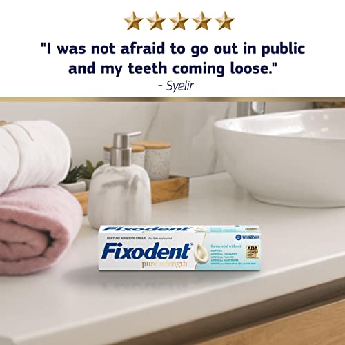 Fixodent Pure Strength Secure Denture Adhesive Cream for Full and Partial Den...