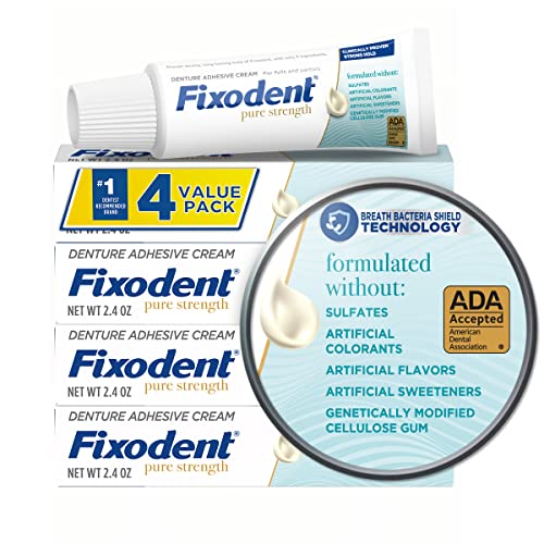 Fixodent Pure Strength Secure Denture Adhesive Cream for Full and Partial Den...