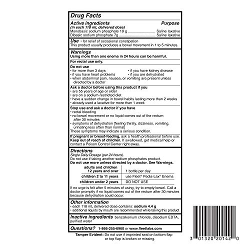 Fleet Laxative Saline Enema for Adult Constipation, 4.5 Fl Oz, 2 Bottles, 6 Pack