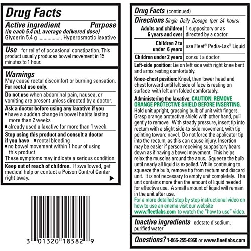 Fleet Liquid Glycerin Suppositories for Adult Constipation, 4 Suppositories, ...