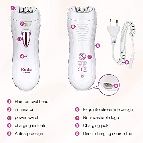 Hair Removal Epilator for Women, Portable Cordless Razor Facial Hair Shaver, ...