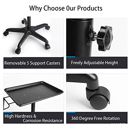 FLOLXNB Salon Tray Cart Premium Aluminum Tattoo Tray Rolling Trolley Adjustab...