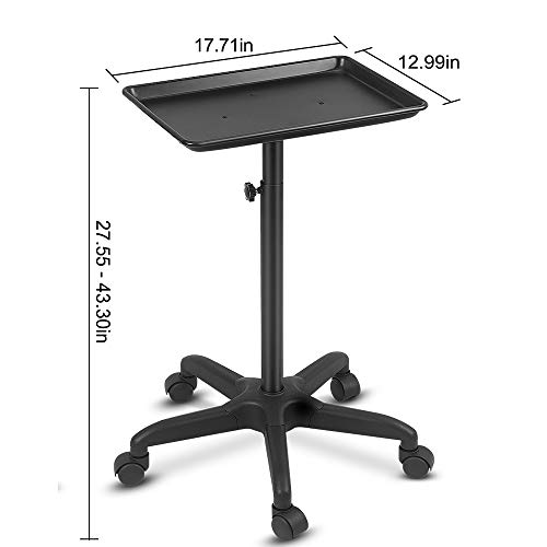 FLOLXNB Salon Tray Cart Premium Aluminum Tattoo Tray Rolling Trolley Adjustab...