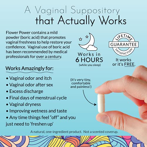 Flower Power Vegan Boric Acid Suppositories - 30 Count - 600mg for Vaginal Od...
