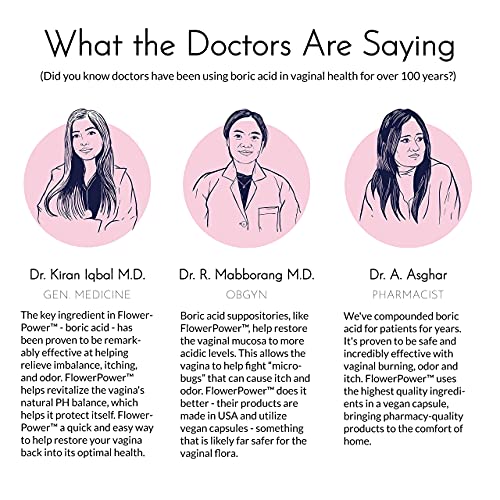 Flower Power Vegan Boric Acid Suppositories - 30 Count - 600mg for Vaginal Od...