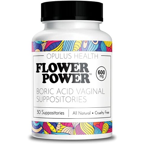 Flower Power Vegan Boric Acid Suppositories - 30 Count - 600mg for Vaginal Od...