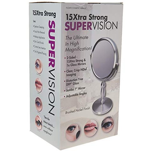 Floxite Dual sided 1x and 15x Vanity Mirror, Brushed Nickel