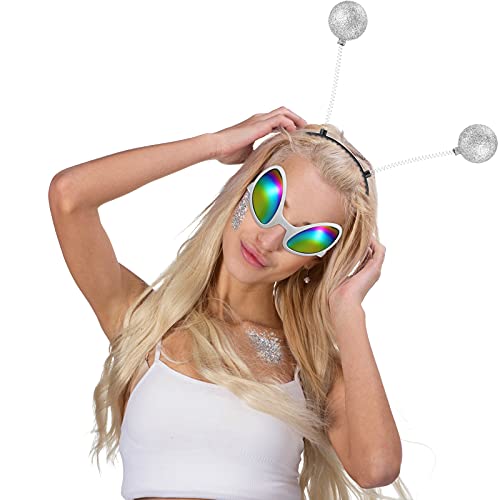 6 Pieces Alien Glasses Martian Headband with Chunky Glitter Set Glitter Alien...