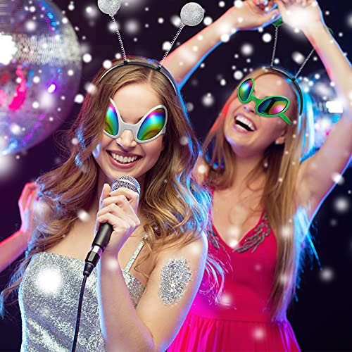 6 Pieces Alien Glasses Martian Headband with Chunky Glitter Set Glitter Alien...
